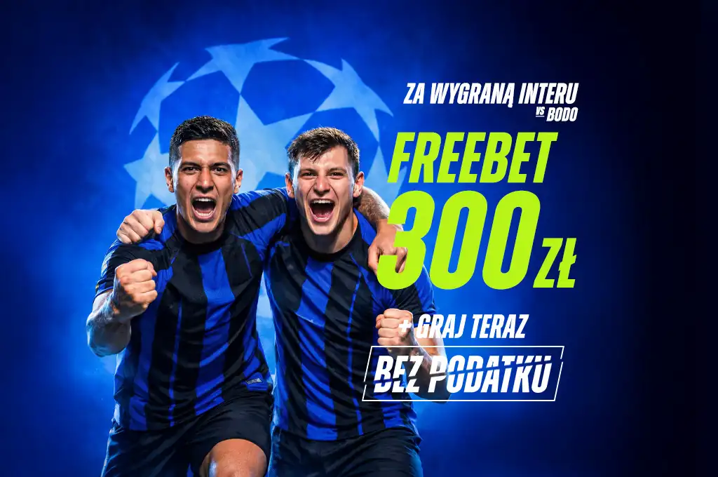 Promocja bukmacherska na mecz Bodo/Glimt – Inter Mediolan: Freebet 300 zł za wygraną Interu oraz gra bez podatku w ETOTO.