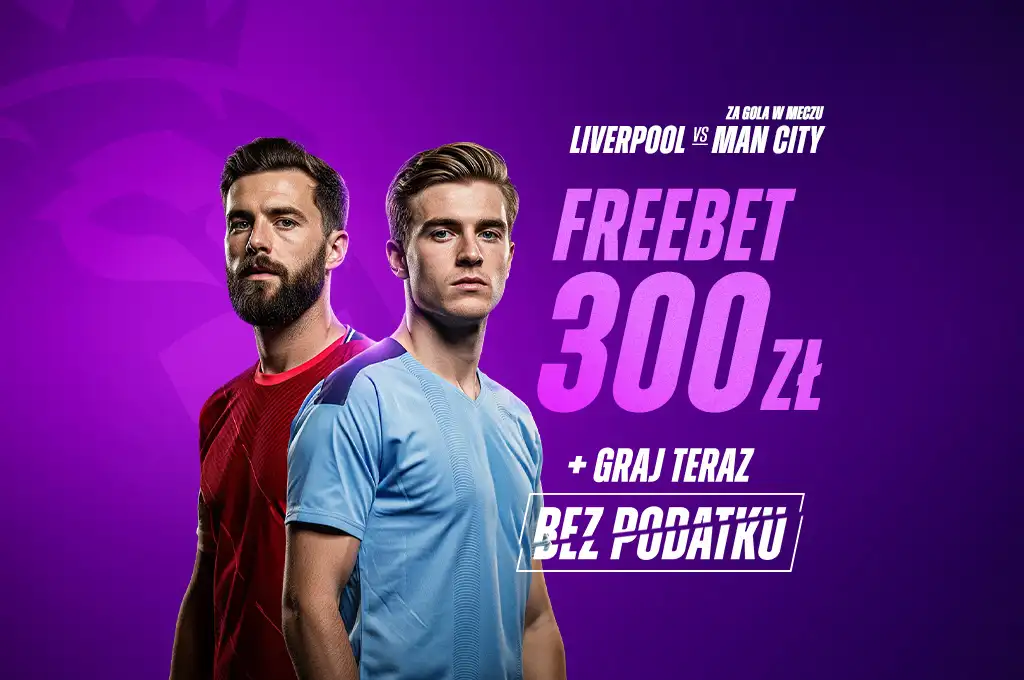 grafika promocji ETOTO freebet 300 zł przy meczu Liverpool vs Manchester City